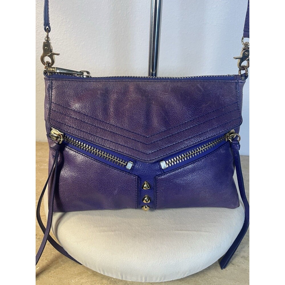 Botkier Trigger Purple Leather Moto Clutch Zip Front Studded Festival Crossbody
